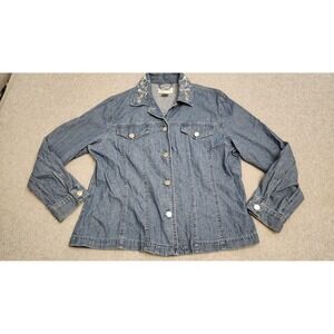 Drapers & Damons Denim Jacket Womens Petite Large Embroidered Floral Western
